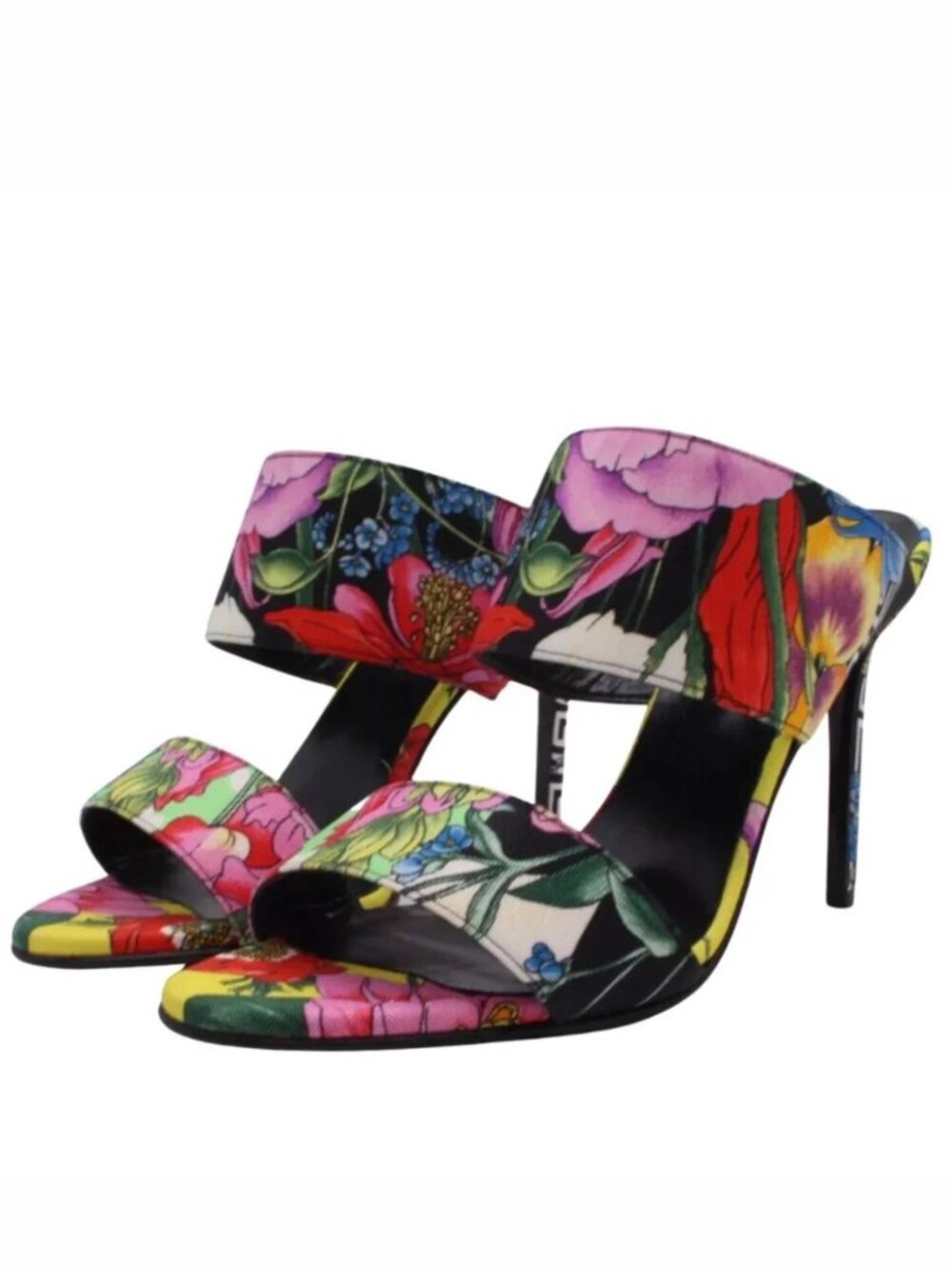 Versace Floral Baroque Heels Pumps Printed Silk Size 39 EU / 9 US